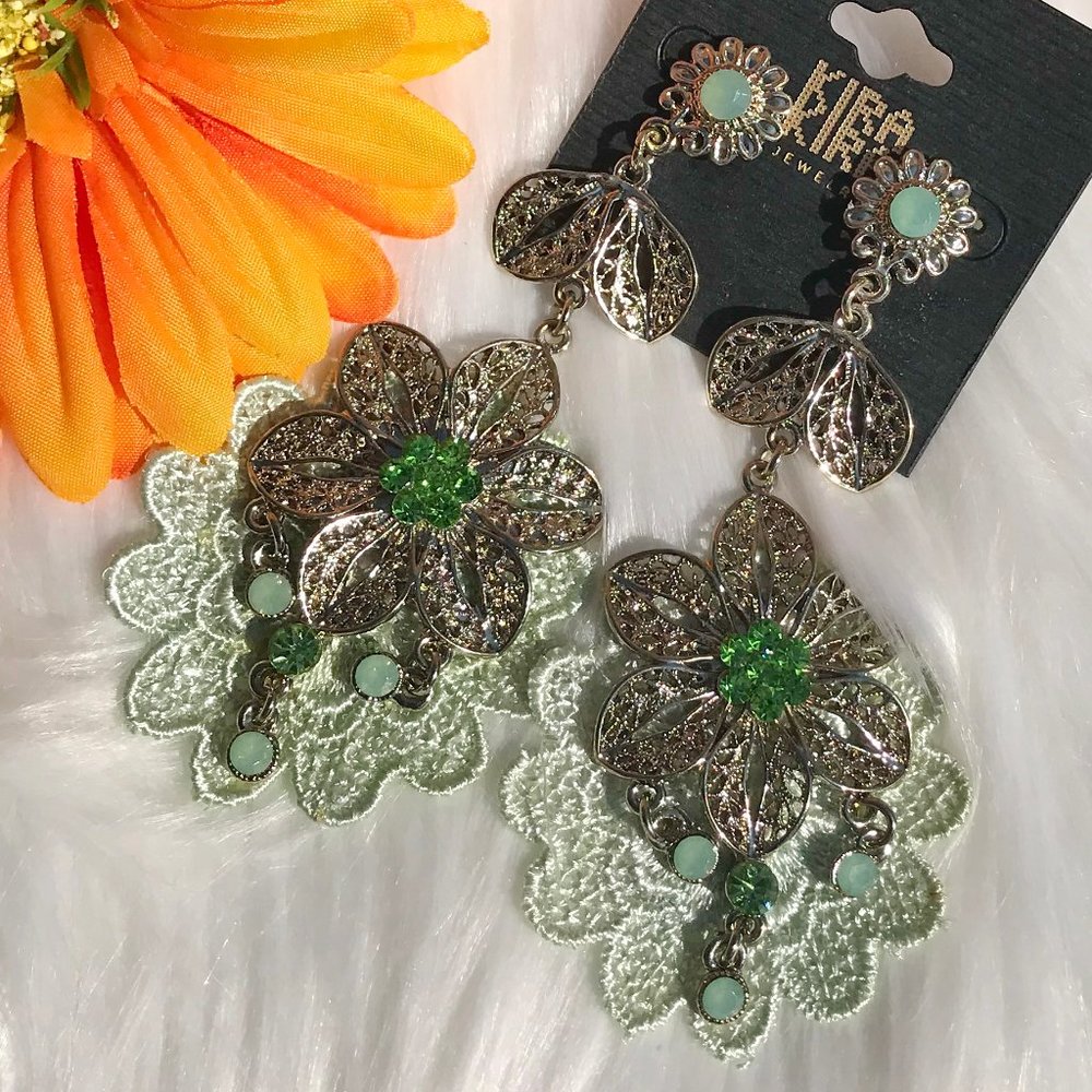 Boho Earrings Long Lace Bling Drop Flower Dangles